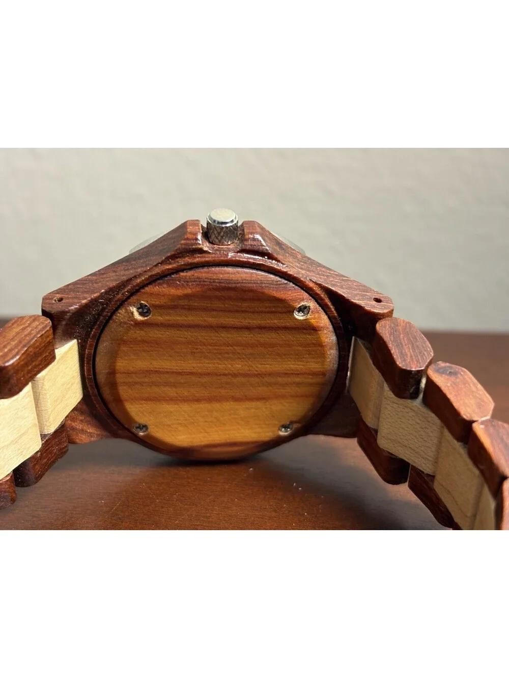 BEWELL Wooden Watch Date Quartz Two-Tone Wood Band 38mm